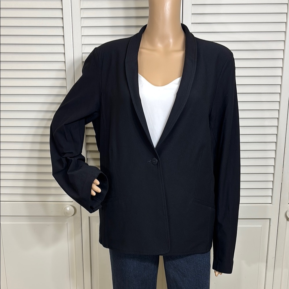 Eileen Fisher Black Blazer Classic Professional Style Stretch Crepe XL